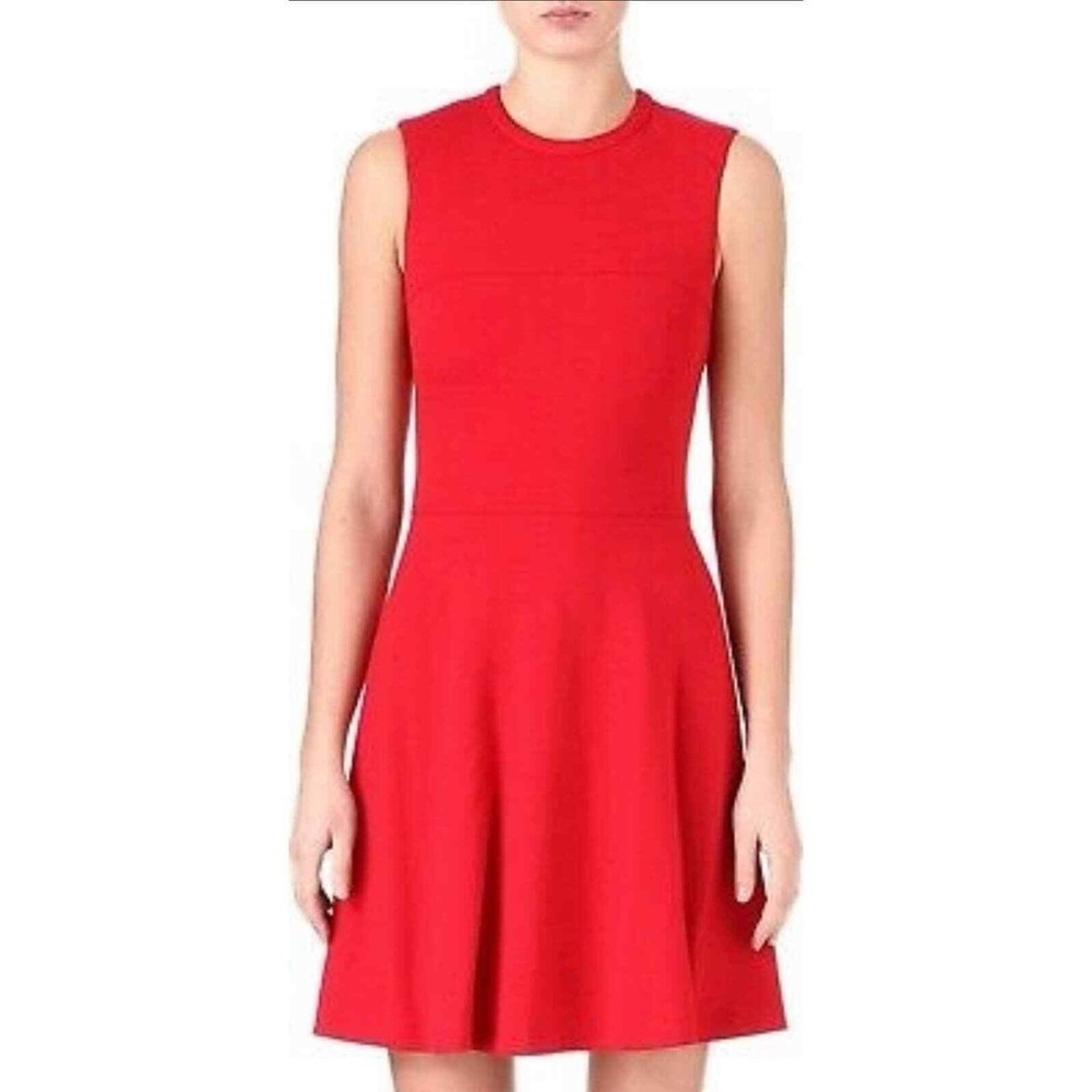Theory Dress Red Adison Wool‎ Pleaded Sleeveless Dress (D11)